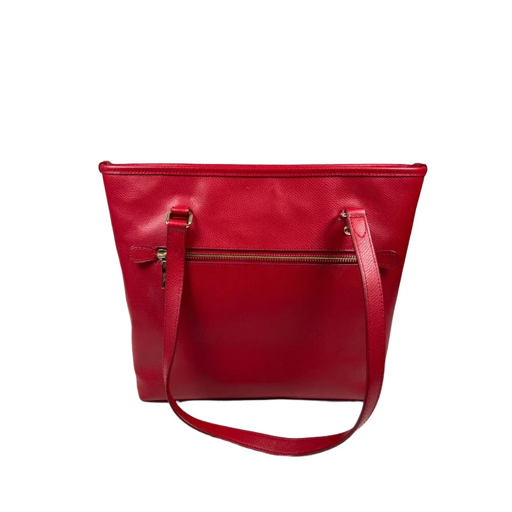 Coach Women's Red Pebbled Leather Zip Close City Tote Bag Purse